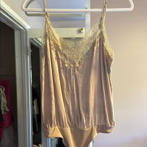Lace Trimmed Beige champagne  Bodysuit